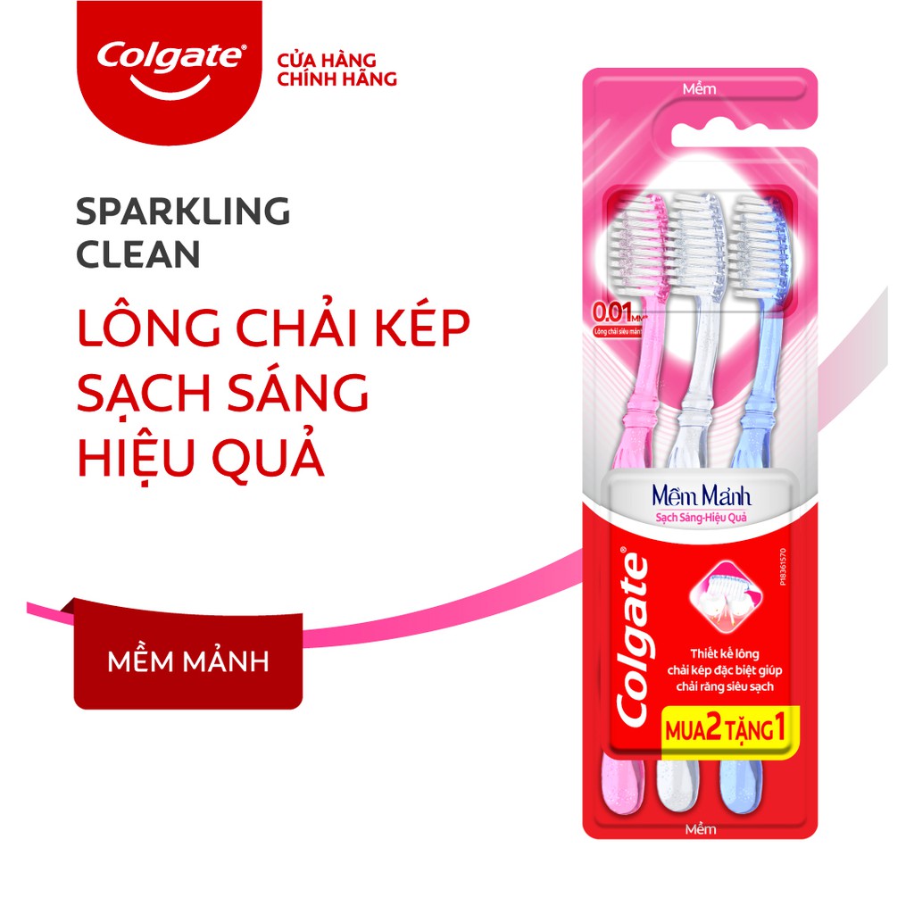 [Mã COSCOL3 giảm 8% đơn 250K] Bộ 3 Bàn chải Colgate Slimsoft Sparkling lông chải mềm mảnh sạch sáng hiệu quả