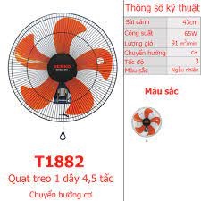 ⚡{ Giao Hỏa Tốc Trong Ngày}⚡ Quạt treo tường Senko T-1882 sải cánh 43, 1 dây kéo - Bảo hàng 24 tháng.