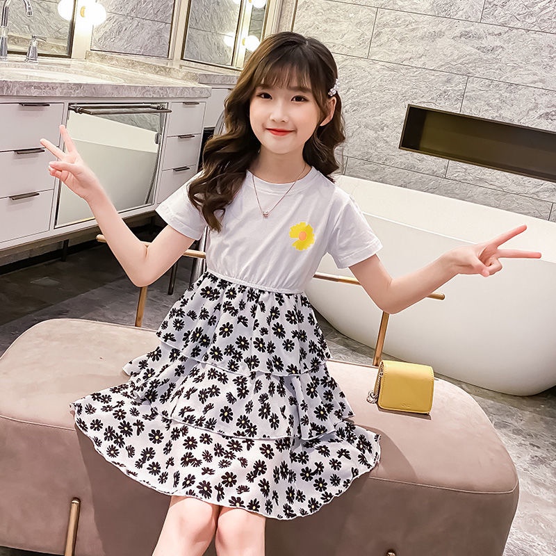 Đầm Bé Gái In Hoa Hướng Dương Cỡ Vừa Và Lớn 2021