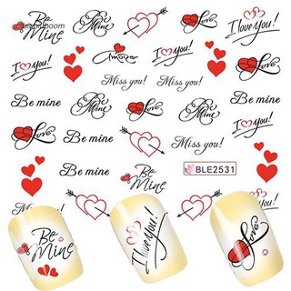 [Hàng mới về] Hình dán móng tay in chữ và hình trái tim làm móng nghệ thuật