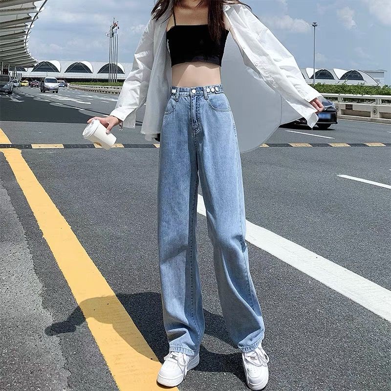 Off-White Quần Jean Ống Rộng Lưng Cao Thời Trang Mùa Thu Dành Cho Nữ S 2021