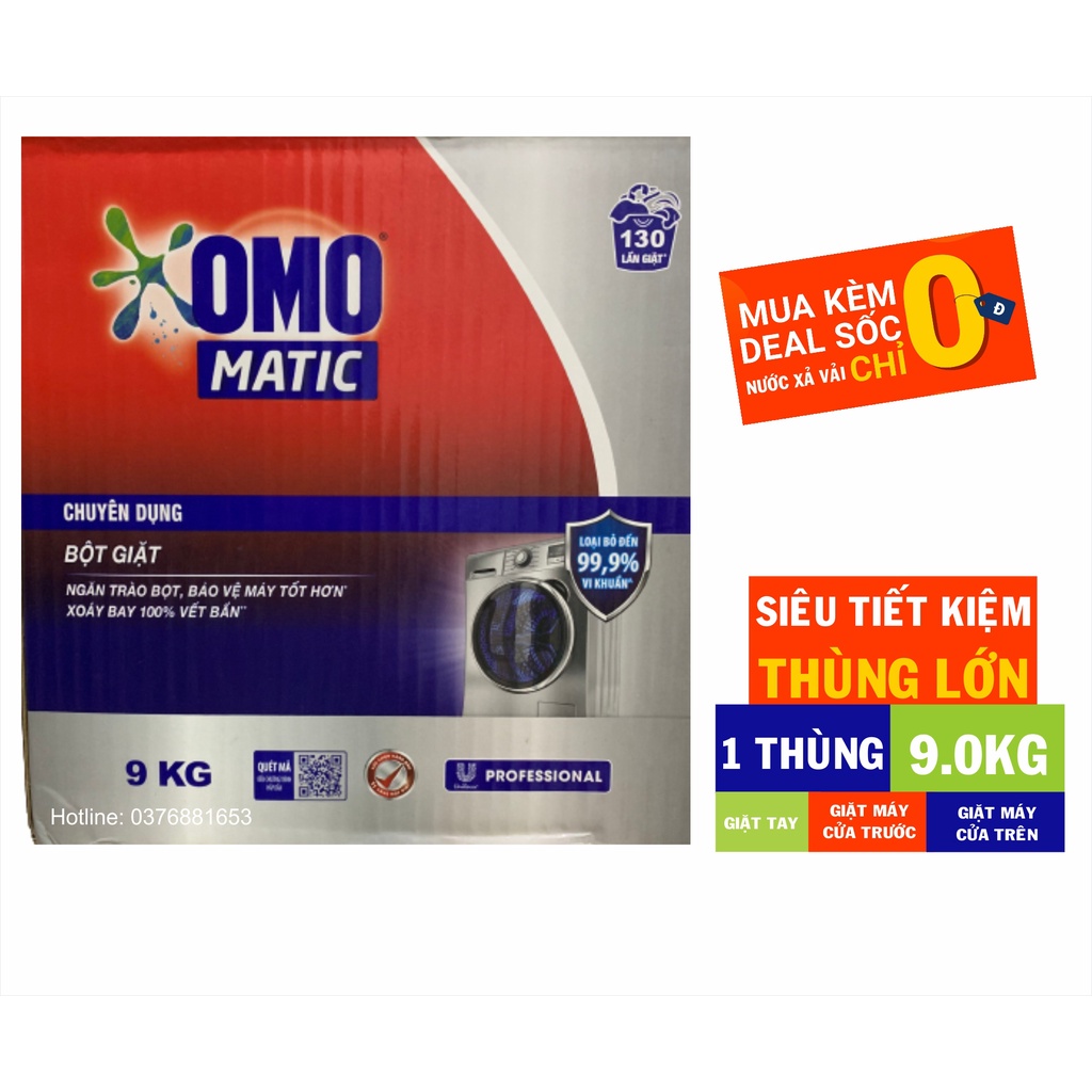 Bột giặt OMO thùng 9KG cho máy cửa trên, cửa trước, giặt tay
