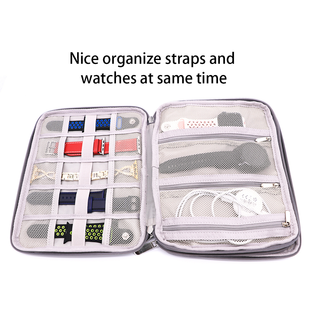 CHINK New Watch Strap Organizer Earphones Watch Storage Bag Watch Band Box Case Pouch Portable Travel USB Cable Watch Holder Black/Black/Grey