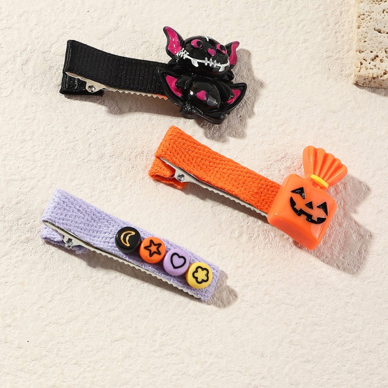 Set 3 Kẹp Tóc Kim Loại Hình Quả Bí Ngô / Ma Quỷ Phong Cách Halloween