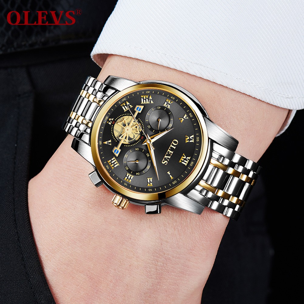 ❍Đồng hồ OLEVS Sang trọng Chronograph nam dành cho doanh nhân dạ quang chống nước chính hãng thạch anh bằng thép khô