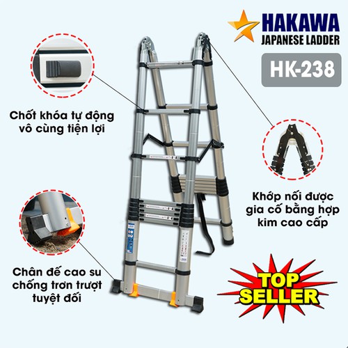 Thang nhôm rút đôi chữ A Hakawa HK-238 3m8