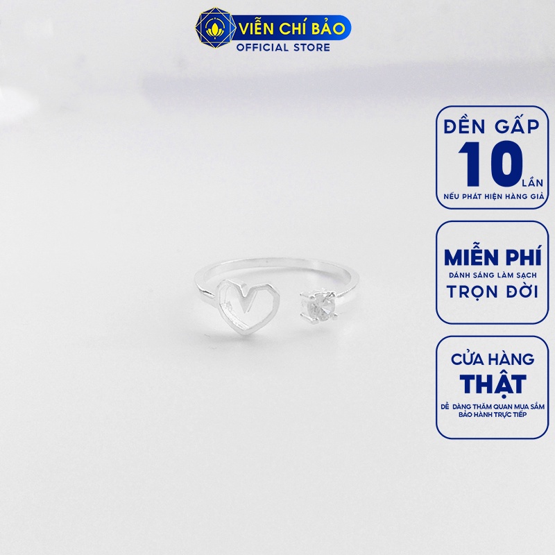 Nhẫn bạc nữ trái tim đá trắng hở chất liệu bạc 925 thời trang phụ kiện trang sức nữ Viễn Chí Bảo N400187