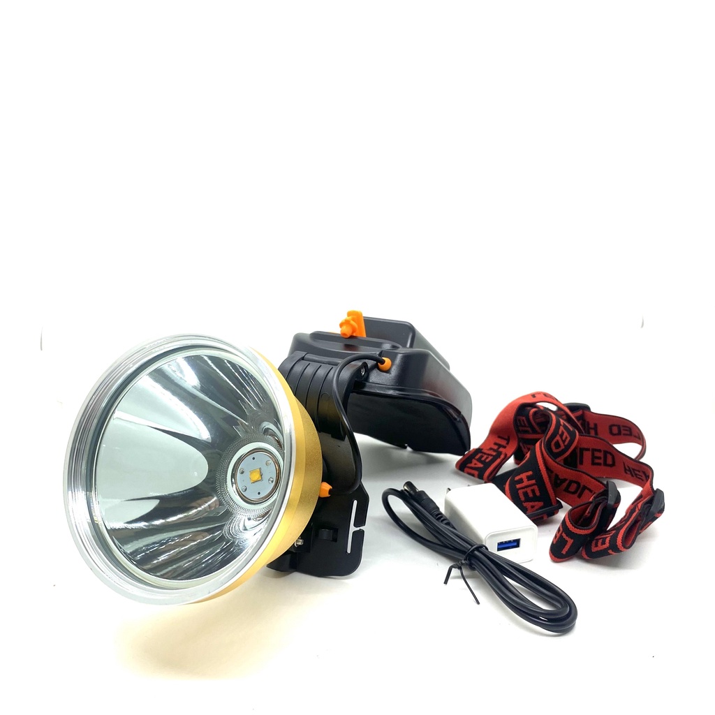 Đèn pin đội đầu siêu sáng, đèn đeo đầu K1000 6 pin , cổng ra USB, bảng hiển thị pin choá 10cm chiếu xa 500M