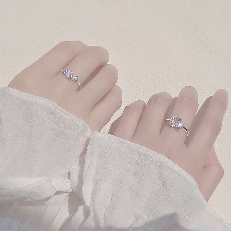 925 Silver Moon Star Ring Fashion For Women