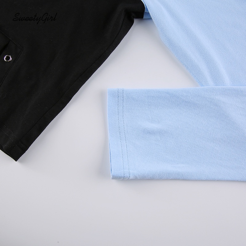 Áo croptop tay dài cổ bẻ dáng ôm in họa tiết màu sắc tương phản thời trang cho nữ