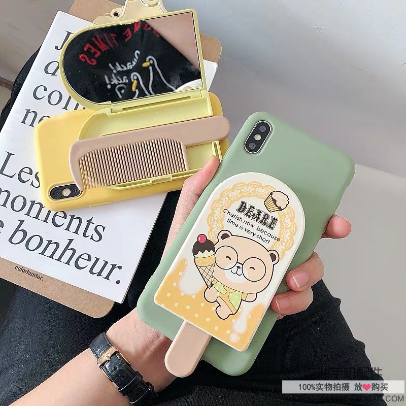 Ốp Điện Thoại Họa Tiết Hoạt Hình Kèm Gương Soi Cho iphone7 8 x xs xr xs max 11 12 13 pro max