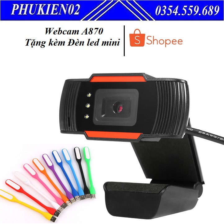 Webcam Máy Tính Độ Phân Giải Cực Nét A870 Tặng kèm Đèn led mini cổng USB-siêu sáng - Hàng chính hãng