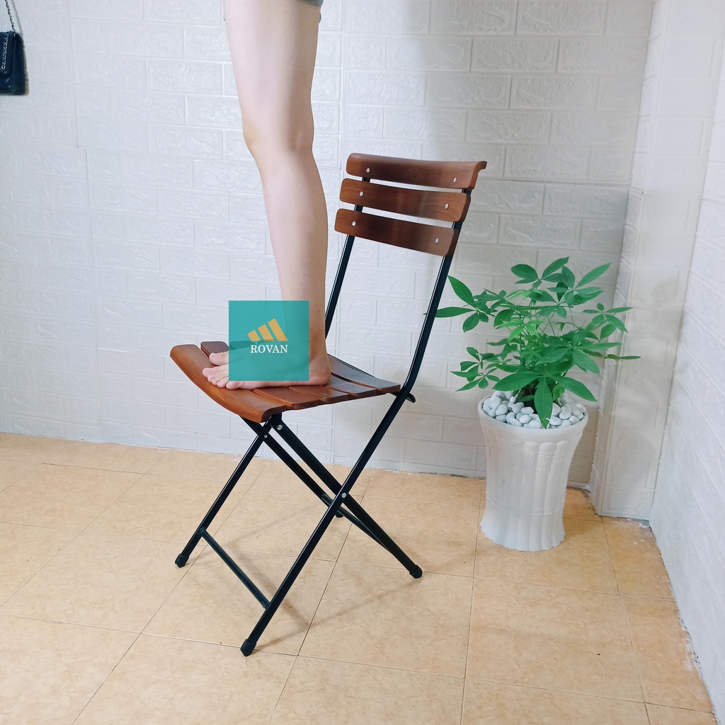 Ghế gỗ xếp Fansipan lưng cong chân sắt size lớn ngồi cafe, trà chanh