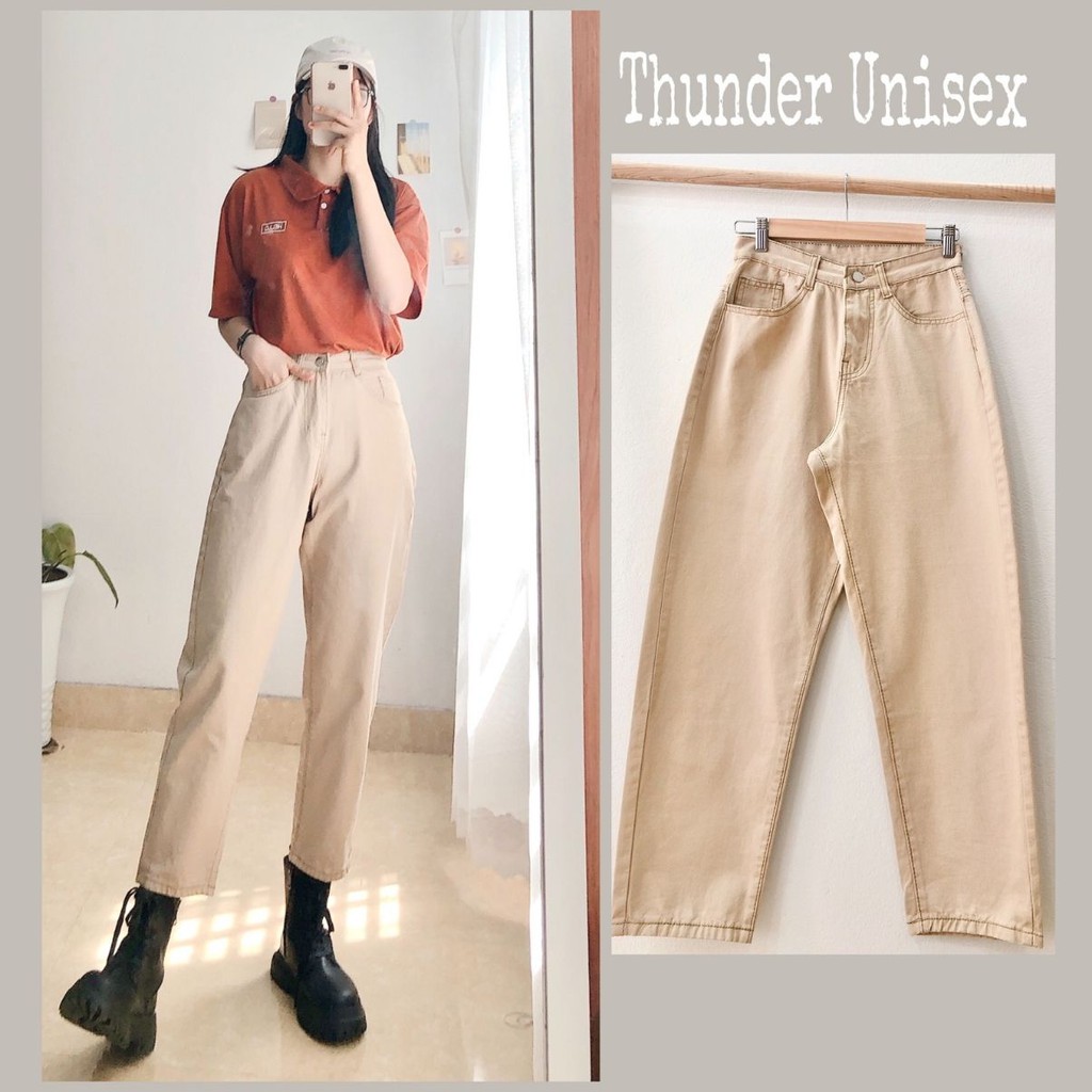 Quần Jean Nữ Dáng Baggy Ống Suông Basic ThunderUnisex Chất Vải Dày Dặn Mềm Mại Phong Cách Ulzzang Fullsize 3 màu | BigBuy360 - bigbuy360.vn