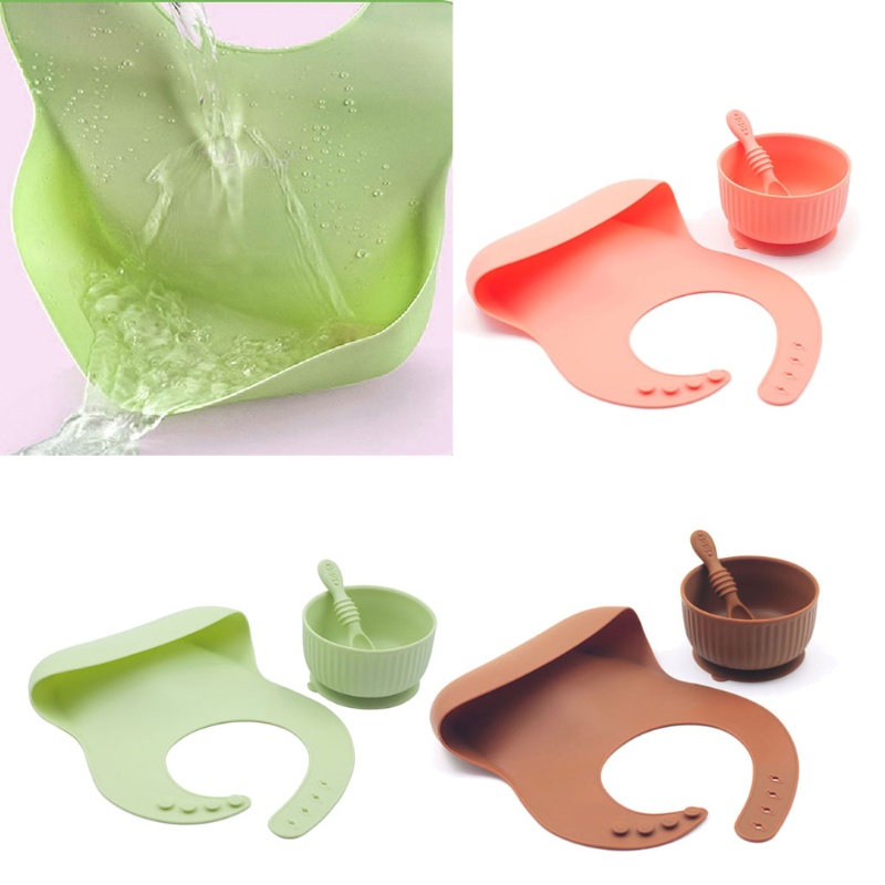Set 3 Món Gồm Bát + Muỗng + Yếm Ăn Bằng Silicone Cho Bé Sơ Sinh
