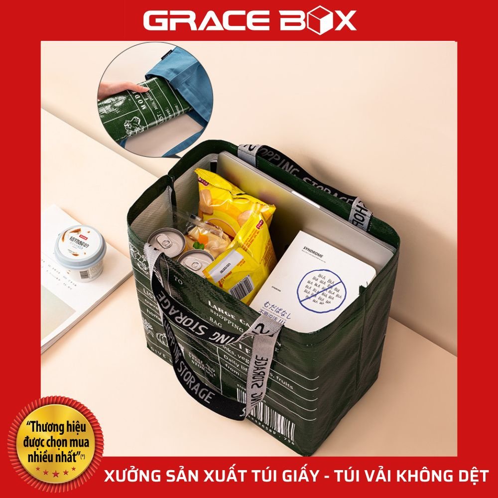 Túi Mua Sắm Chất Liệu PP Thân Thiện Môi Trường - Thời Trang - Tiện Ích - Màu Xanh Lá - Siêu Thị Bao Bì Grace Box