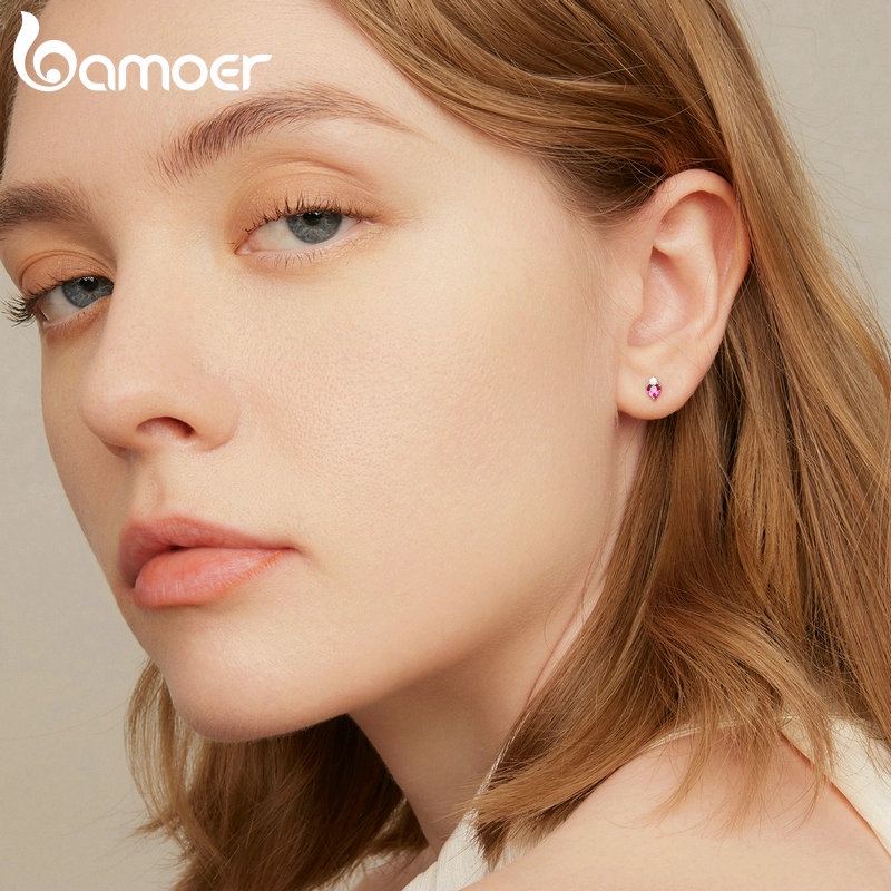 Khuyên tai BAMOER bạc 925 phối nhiều màu thời trang tùy chọn