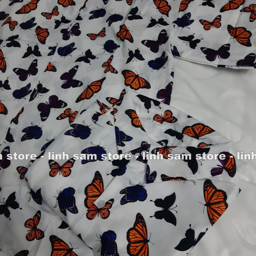 Áo SƠ MI NỮ form rộng in 3D cổ bẻ tay ngắn - lỡ dáng ulzzang freesize unisex mặc cặp, nhóm, in hình ĐÀN BƯỚM