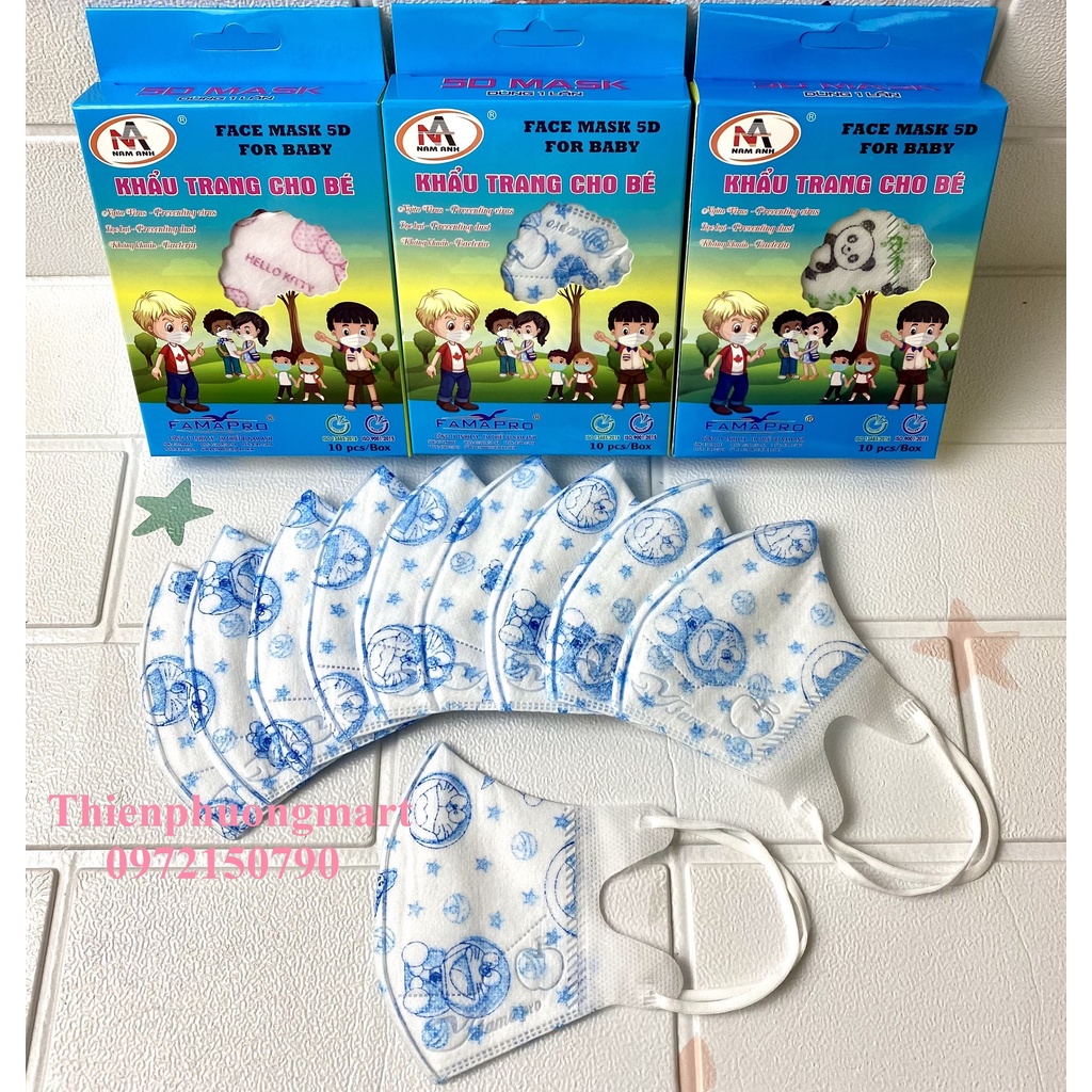 Khẩu Trang IN HÌNH cho bé 5D KIDS FAMAPRO hộp 10 cái 3 lớp kháng khuẩn