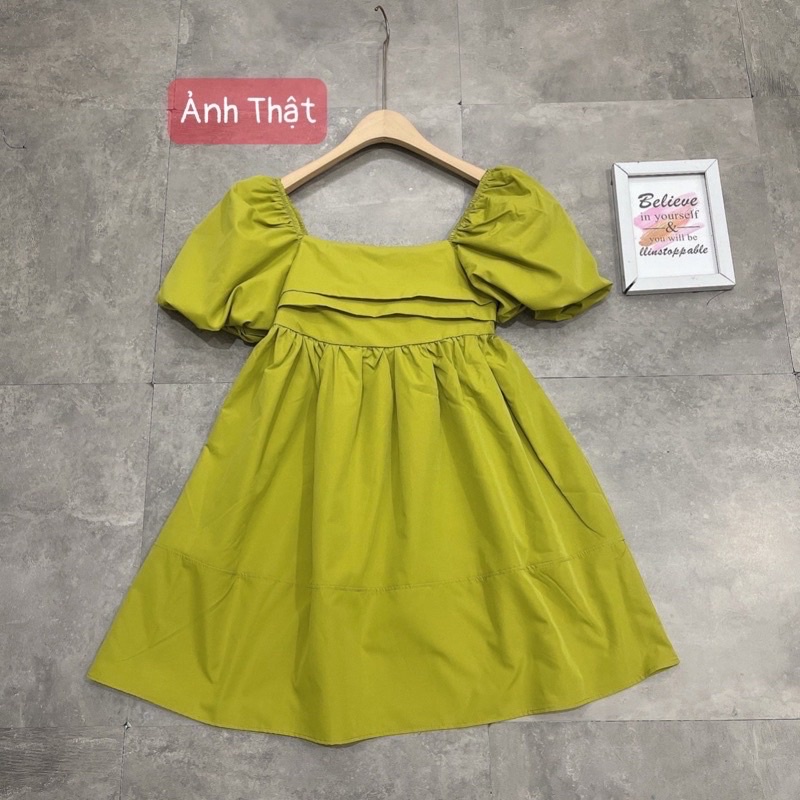 Váy baby doll xanh cốm Quảng Châu (Hình Thật) Đầm Xinh Dáng BabyDoll Hàn Quốc