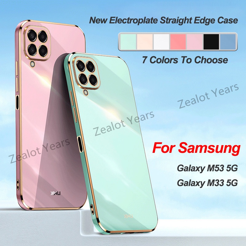 Ốp Điện Thoại Viền Thẳng Mạ Điện 6D Mềm Mịn Chống Sốc Cho Samsung Galaxy M53 M33 5G