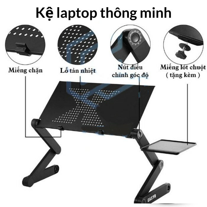 [Hàng Loại 1] Bàn Để Máy Tính Laptop Có Lưới Tản Nhiệt Điều Chỉnh Độ Cao 360 Độ Gấp Gọn