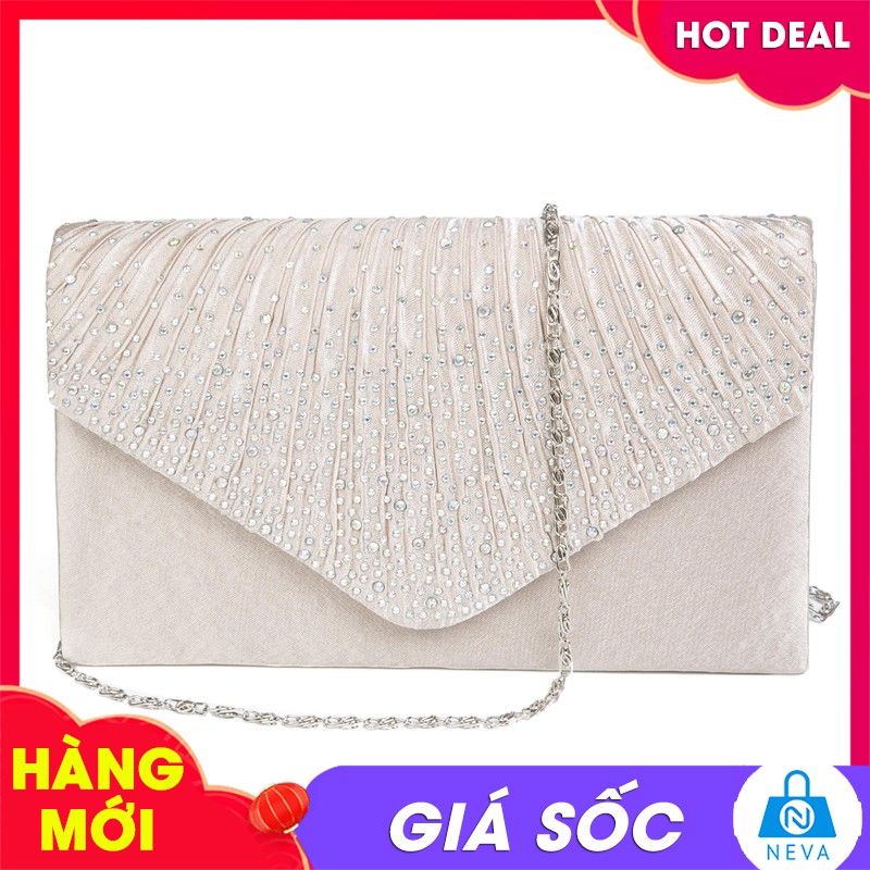 (GIÁ SỐC) Clutch Nữ Dự Tiệc Cầm Tay NEVA8401 Đính Đá Óng Ánh Sành Điệu