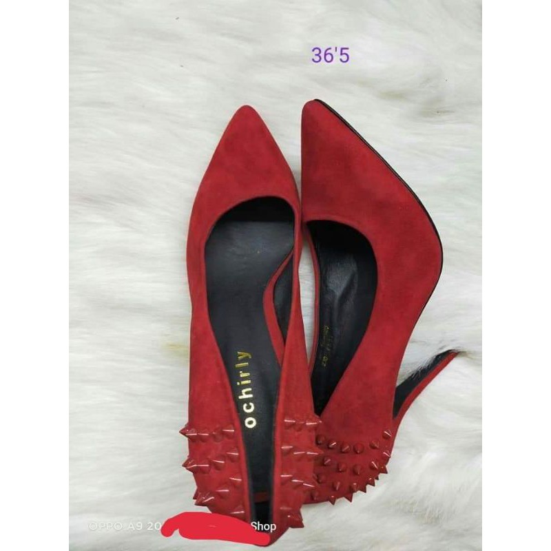 giày công sở hàng hiệu màu đỏ chất nhung size 37