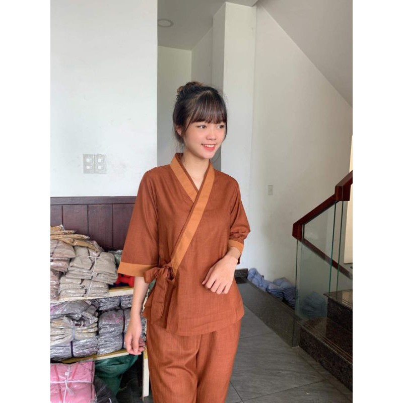 #đồ lam đi chùa cao cấp#đồ lam thiết kế #nhật nơ phối linen