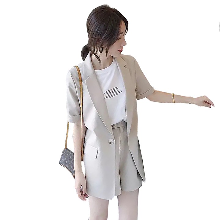 Bộ Vest nữ ngắn tay phối quần short phong cách Hàn Quốc