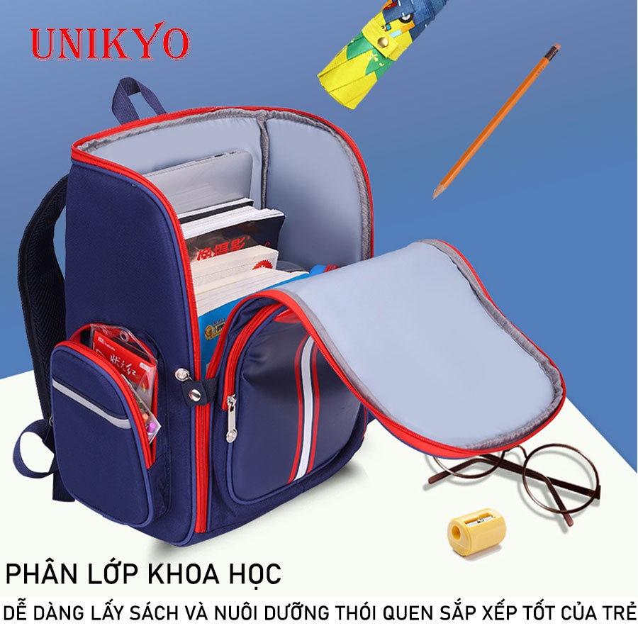 Balo cặp đi học sinh tiểu học nam nữ ba lô cho bé trai gái cấp 1 hàn Anh Quốc chống nước gù có phản quang Unikyo UN24