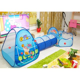 Lều bóng chui 3 khoang cho bé màu xanh