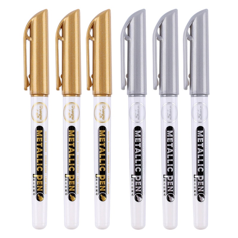 Set 6 cây bút sơn acrylic kim loại vẽ đánh dấu vĩnh viễn màu vàng/bạc trang trí đồ nhựa epoxy resin tiện dụng