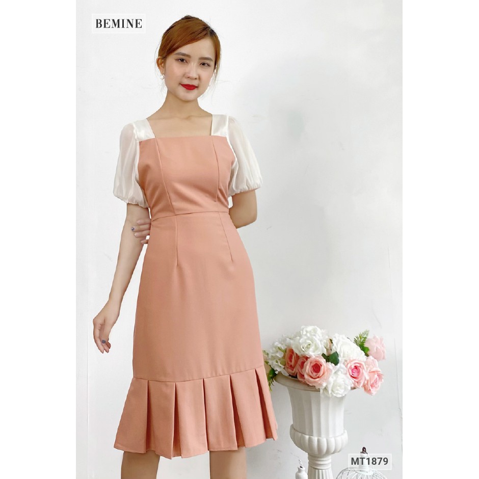 Đầm cổ vuông đuôi cá tay phối trắng BEMINE MT1879DA | BigBuy360 - bigbuy360.vn