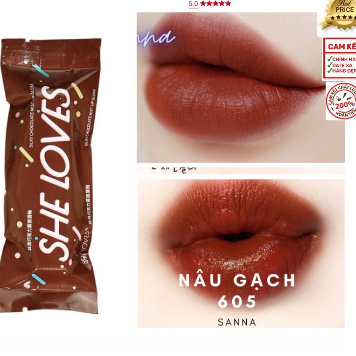 Son Kem Lì Chocolate SHE LOVE Mềm Mịn Như Nhung - Mịn Môi - Lên Màu Cực Chuẩn - kháng nước, Nhiều Dưỡng Siêu Dẽ Thương | Thế Giới Skin Care