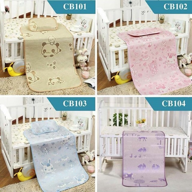 Chiếu lụa điều hoà cao cấp kèm gối cho bé