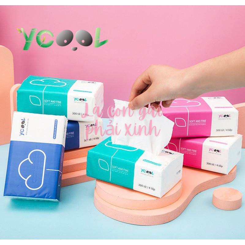 Khăn giấy lụa rút cao cấp YCOOL THÙNG 24 GÓI/ 300 tờ, 4 lớp thích hợp cho mỗi gia đình