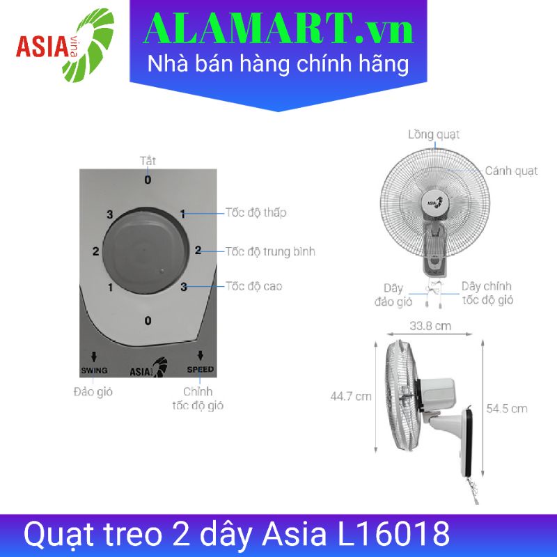 Quạt treo tường 2 dây Asia L16018