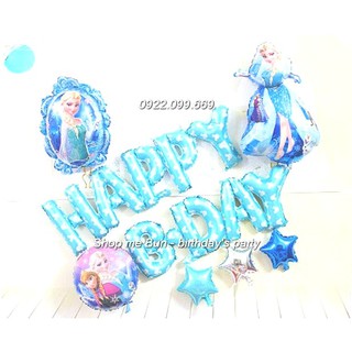 Bóng trang trí sinh nhật Happy Birthday hình công chúa elsa nữ hoàng băng giá (Set đủ như ảnh)