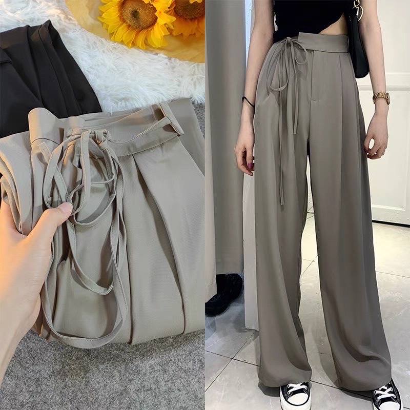 Quần suông ống rộng thắt nơ cạp siêu xinh tôn dáng