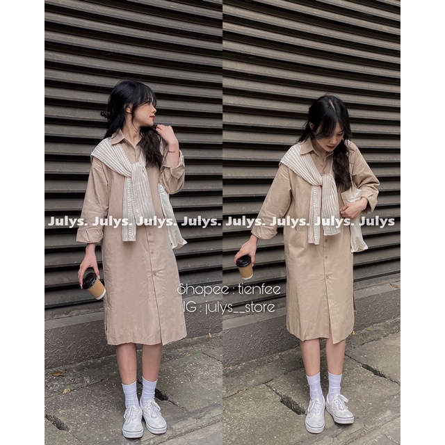 Váy sơ mi oversize thô hàn dáng dài (ảnh thật shop chụp kèm video)