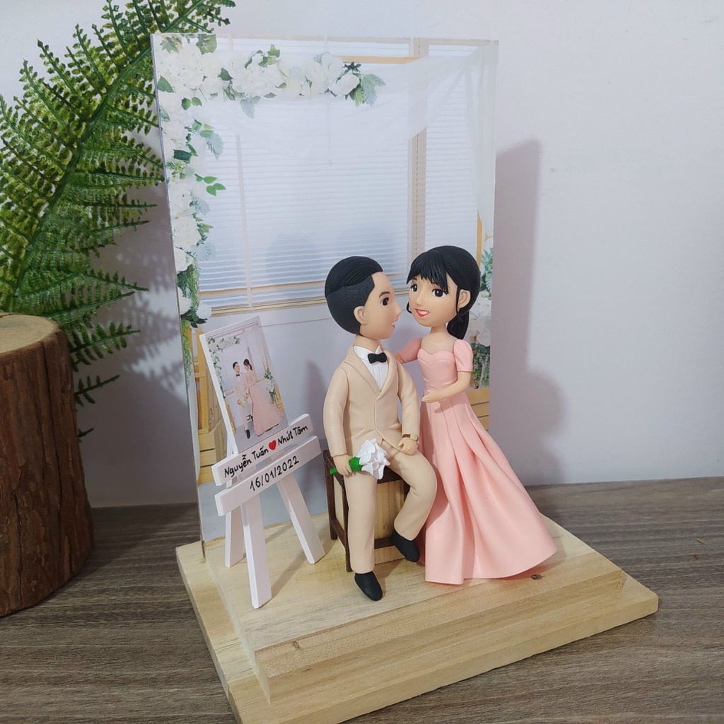Tượng cặp đôi chibi tình yêu đất sét nhật quà cưới handmade theo yêu cầu