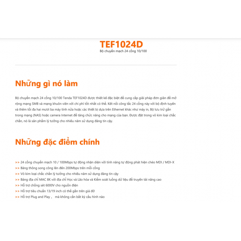 Tenda TEF1024D Switch 24 cổng - Vỏ Sắt - Chính Hãng BH 3 Năm