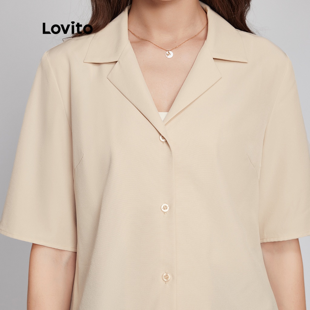 Áo kiểu Lovito đính nút phía trước cổ bẻ màu trơn sang trọng L23LD013 (màu mơ)