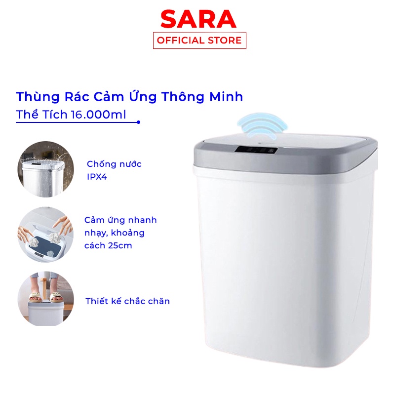 Thùng Rác Cảm Ứng Thông Minh  Thể Tích 16L Có Nắp Đóng Mở Tự Động Thùng Rác Cao Cấp_hãng chính hãng