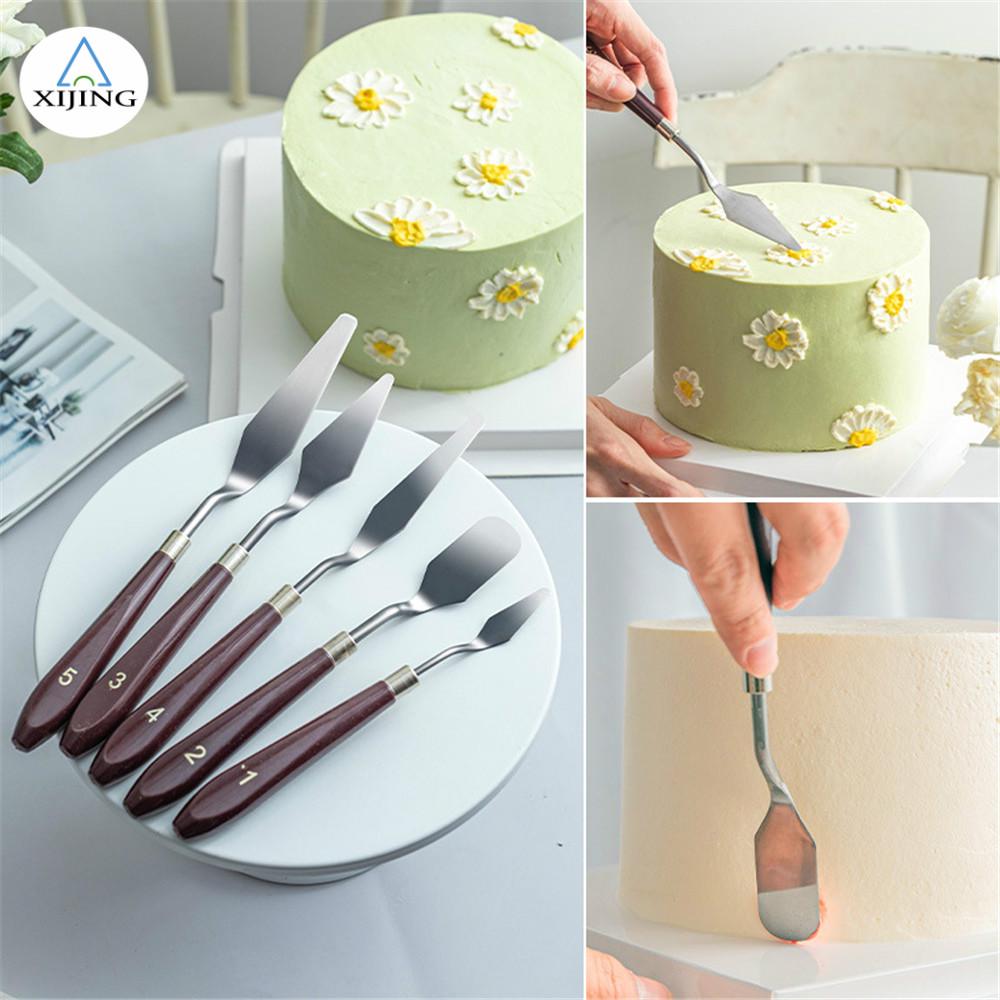 Bộ 5 Dao Chà Láng Bánh Kem Bằng Thép Không Gỉ Với Cán Gỗ