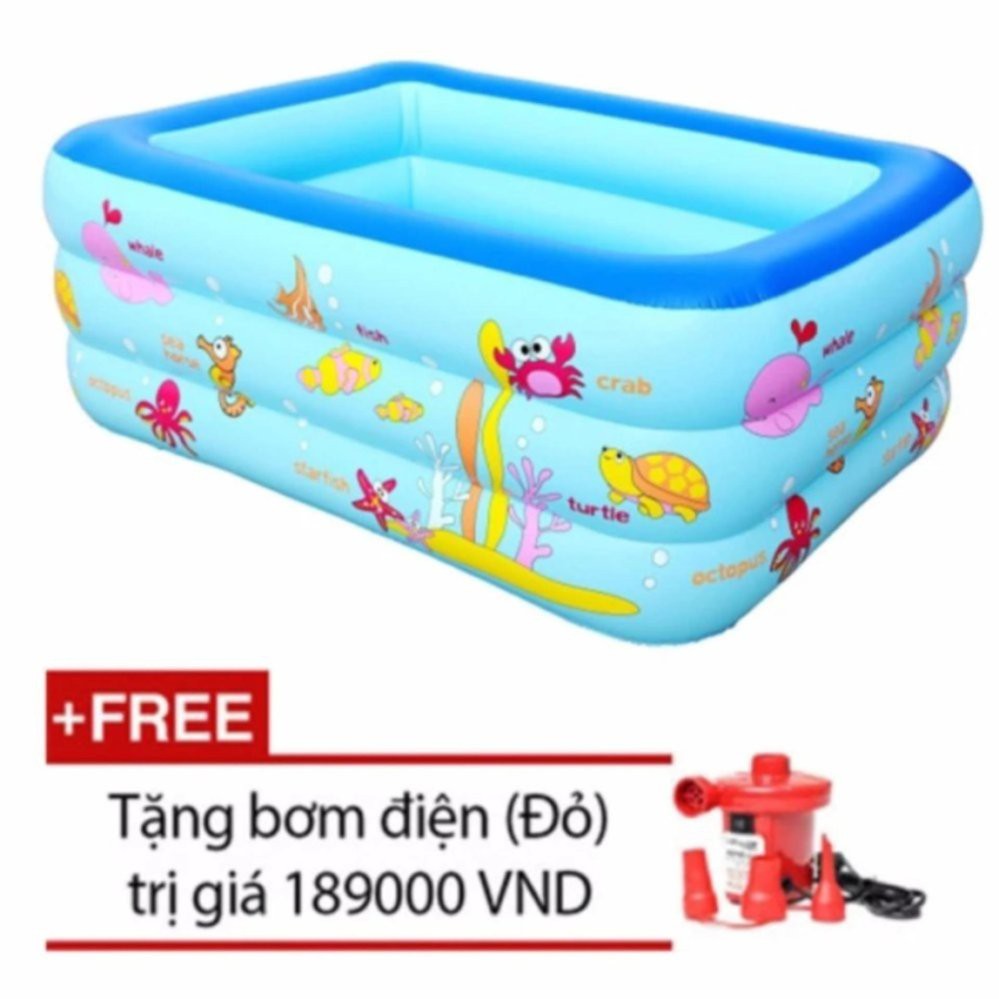 [FREESHIP] Bể bơi phao 3 tầng 1m3 TẶNG BƠM ĐIỆN (130x85x55)