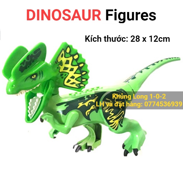 Đồ Chơi Khủng Long Dilophosaurus To Phiên Bản Màu Xanh Lá Jurassic World Hãng Lele