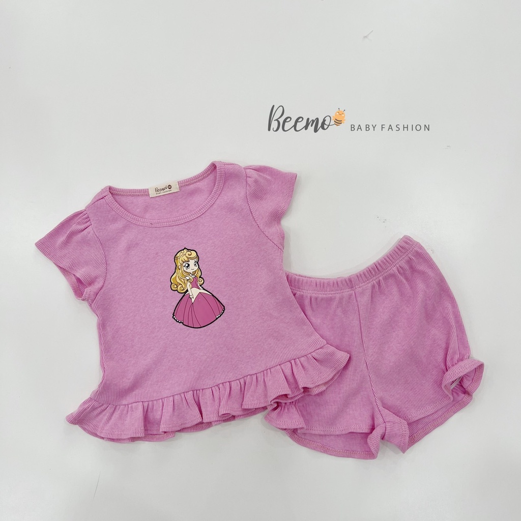 Bộ quần áo cộc tay cho bé gái Beemo, chất liệu thun tăm, họa tiết công chúa cực xinh, giao màu ngẫu nhiên B147