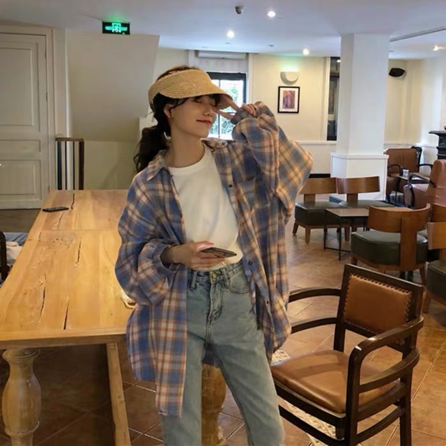 Order | Áo sơ mi kẻ oversize ulzzang D3904 | BigBuy360 - bigbuy360.vn